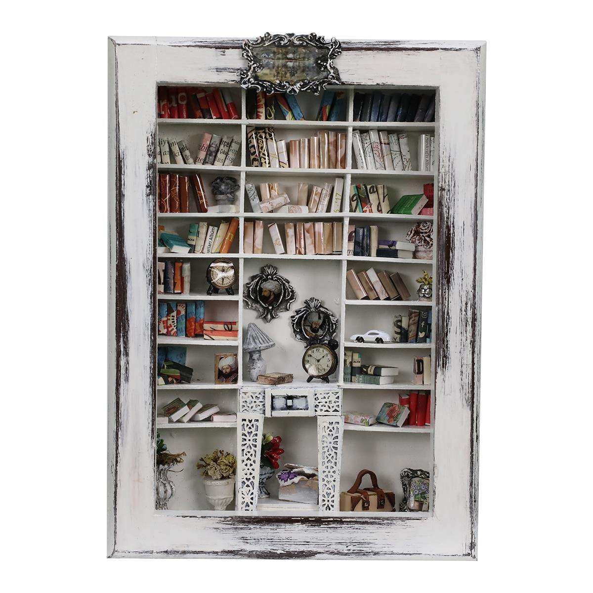 e38 EL İŞÇİLİĞİ AHŞAP BOYAMA KİTAPLIK 35*25*8 cm - 5740