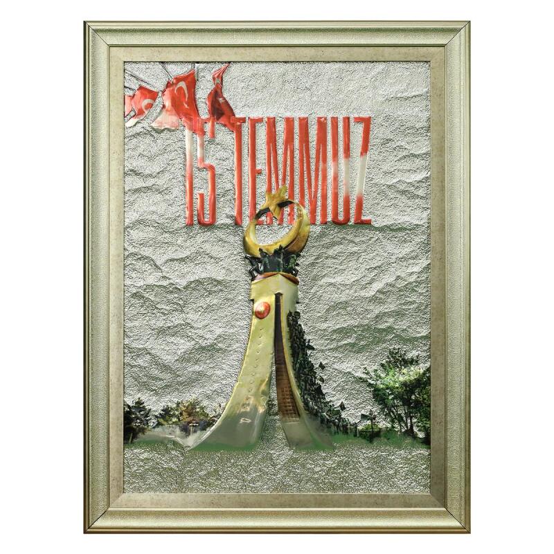 e38 EL İŞÇİLİĞİ 15 TEMMUZ ANITI ALİMİNYUM KABARTMA TABLO 62x82 CM - 6357 - 1