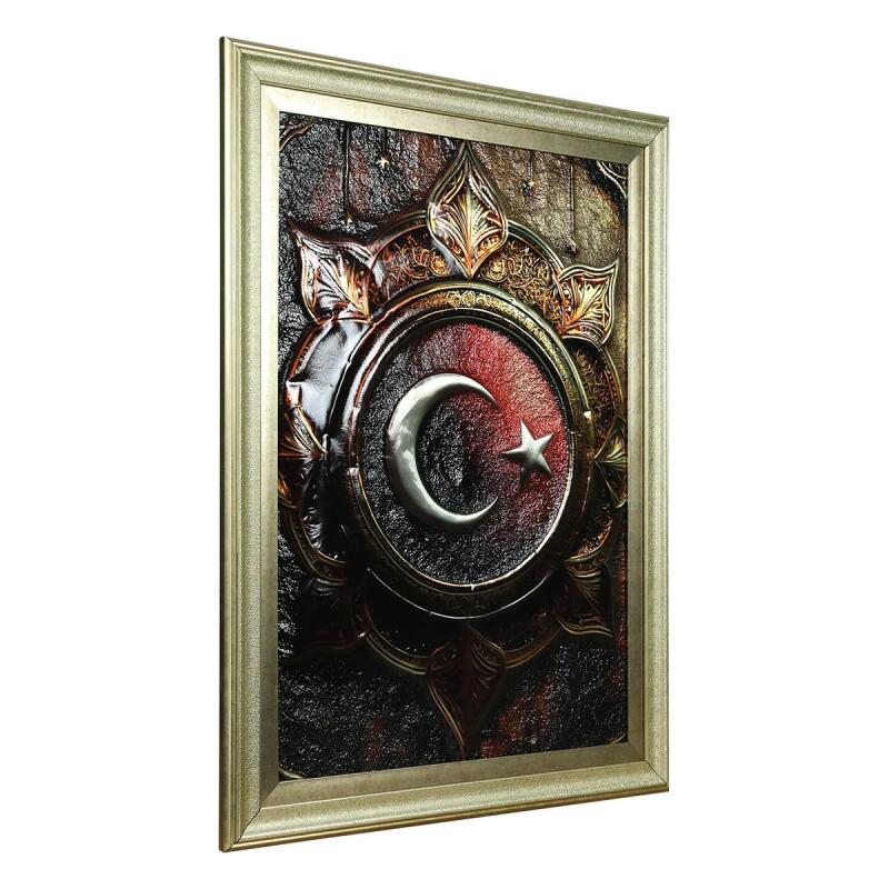 e38 EL İŞÇİLİĞİ AY YILDIZ ALÜMİNYUM KABARTMA TABLO 62x82 CM - 6360 - 2