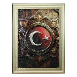 e38 EL İŞÇİLİĞİ AY YILDIZ ALÜMİNYUM KABARTMA TABLO 62x82 CM - 6360 - e38