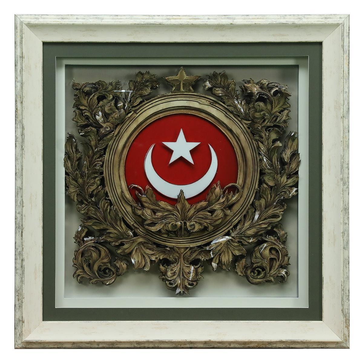 e38 EL İŞÇİLİĞİ AY YILDIZ KAĞIT RÖLYEF TABLO 66x66 CM - 6331