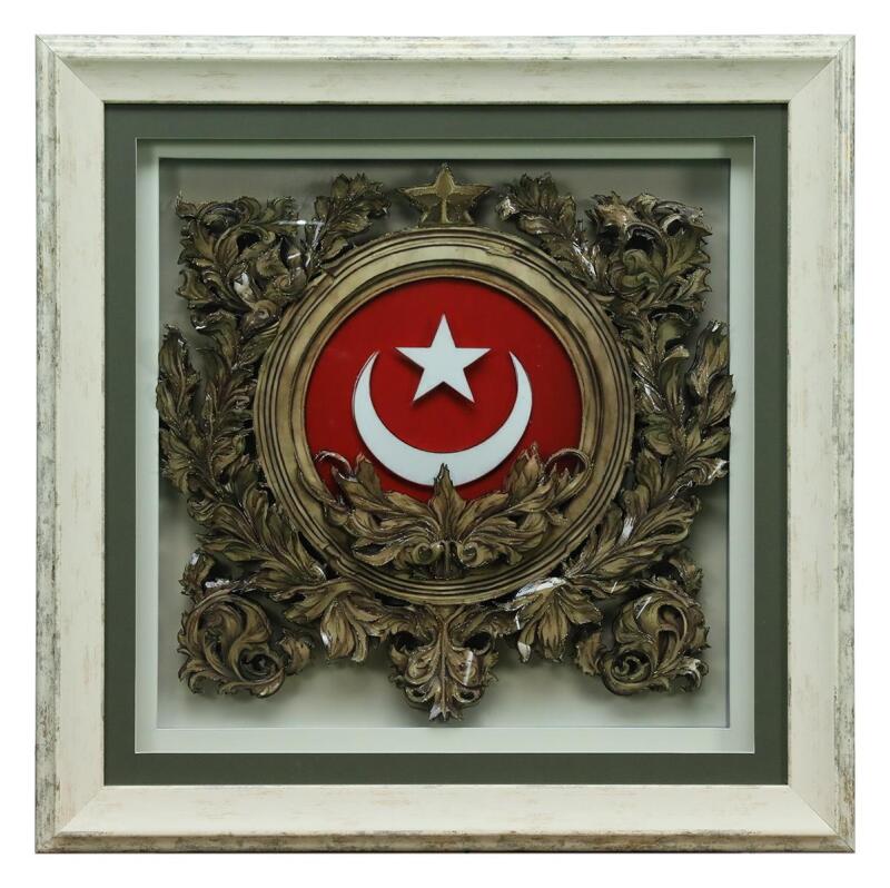 e38 EL İŞÇİLİĞİ AY YILDIZ KAĞIT RÖLYEF TABLO 66x66 CM - 6331 - 1