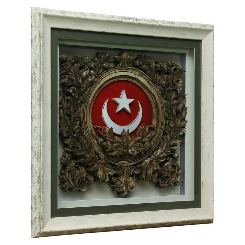 e38 EL İŞÇİLİĞİ AY YILDIZ KAĞIT RÖLYEF TABLO 66x66 CM - 6331 - 2