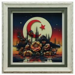 e38 EL İŞÇİLİĞİ AY YILDIZ KAĞIT RÖLYEF TABLO 66x66 CM - 6334 - e38