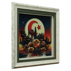 e38 EL İŞÇİLİĞİ AY YILDIZ KAĞIT RÖLYEF TABLO 66x66 CM - 6334 - 2