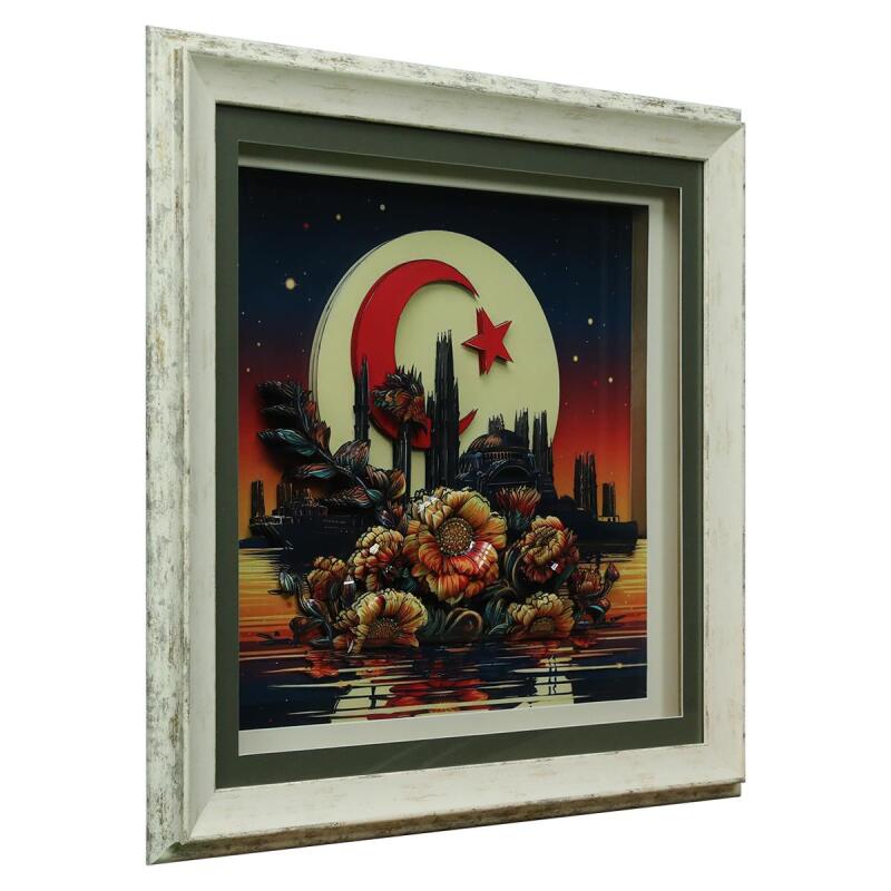 e38 EL İŞÇİLİĞİ AY YILDIZ KAĞIT RÖLYEF TABLO 66x66 CM - 6334 - 2