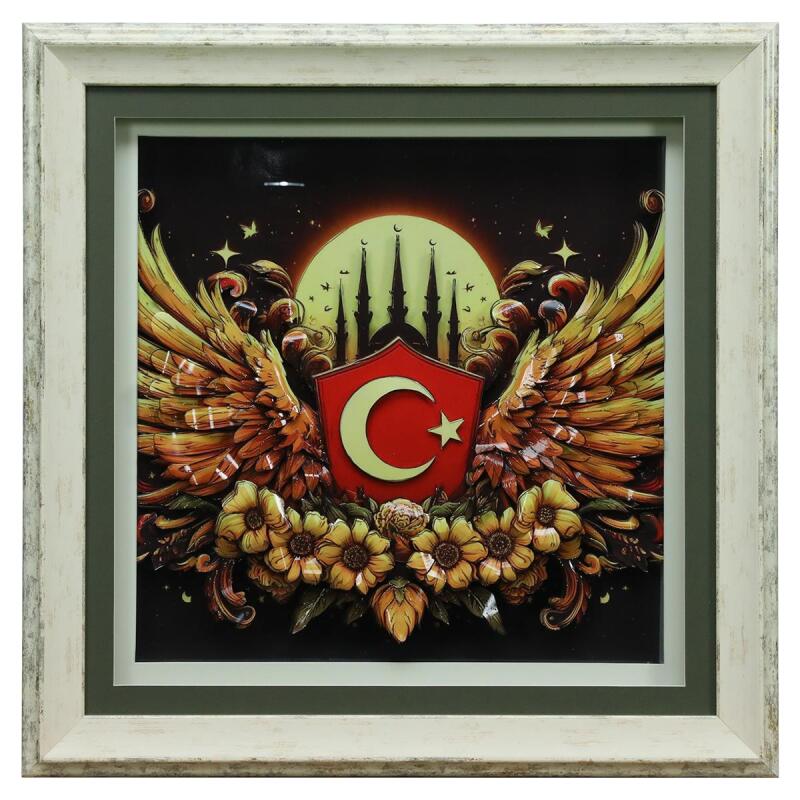 e38 EL İŞÇİLİĞİ AY YILDIZ KAĞIT RÖLYEF TABLO 66x66 CM - 6335 - 1