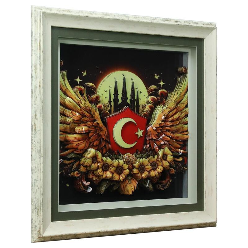 e38 EL İŞÇİLİĞİ AY YILDIZ KAĞIT RÖLYEF TABLO 66x66 CM - 6335 - 2