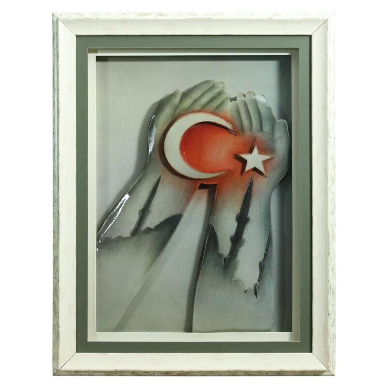 e38 EL İŞÇİLİĞİ AY YILDIZ KAĞIT RÖLYEF TABLO 66x85 CM - 6350 - 1