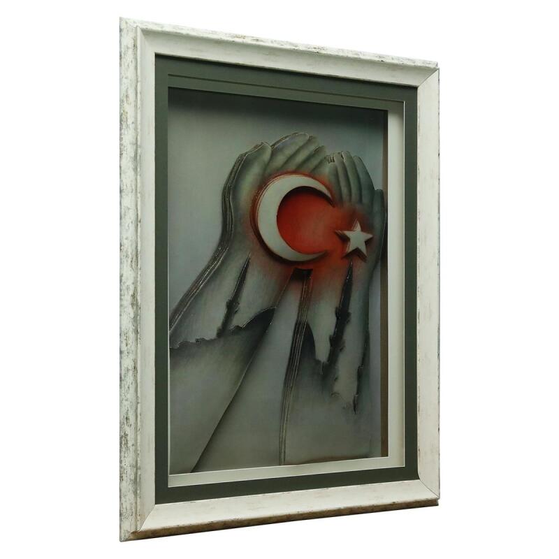 e38 EL İŞÇİLİĞİ AY YILDIZ KAĞIT RÖLYEF TABLO 66x85 CM - 6350 - 2