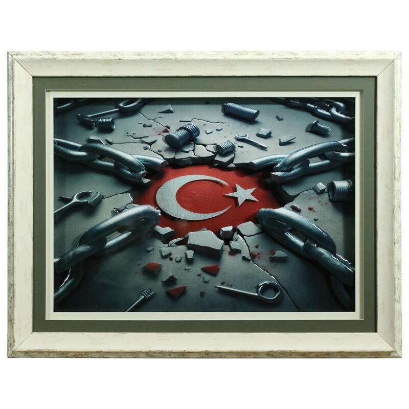 e38 EL İŞÇİLİĞİ AY YILDIZ KAĞIT RÖLYEF TABLO 66x86 CM - 6343 - 1