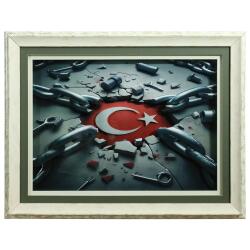 e38 EL İŞÇİLİĞİ AY YILDIZ KAĞIT RÖLYEF TABLO 66x86 CM - 6343 - e38