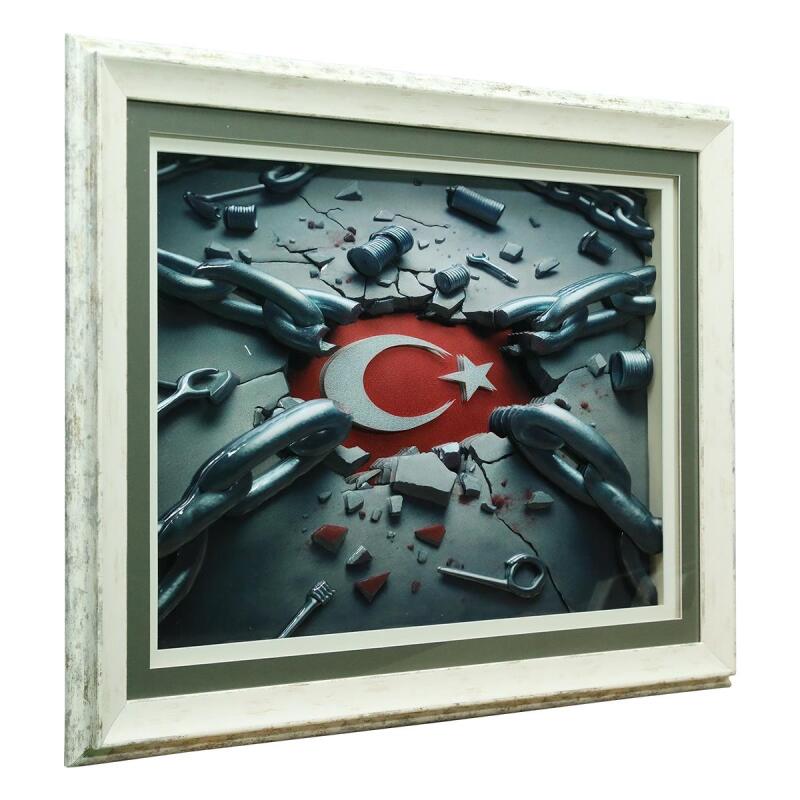 e38 EL İŞÇİLİĞİ AY YILDIZ KAĞIT RÖLYEF TABLO 66x86 CM - 6343 - 2