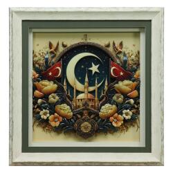 e38 EL İŞÇİLİĞİ AY YILDIZ KAĞIT RÖLYEF TABLO 68x66 CM - 6336 - e38