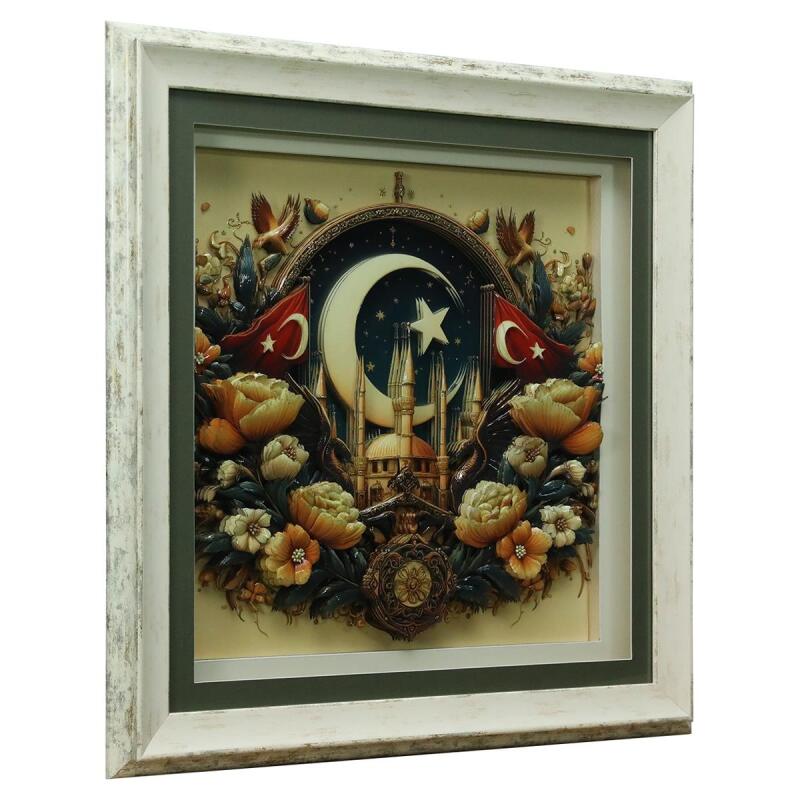 e38 EL İŞÇİLİĞİ AY YILDIZ KAĞIT RÖLYEF TABLO 68x66 CM - 6336 - 2