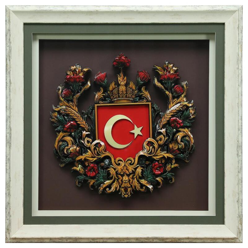 e38 EL İŞÇİLİĞİ AY YILDIZ KAĞIT RÖLYEF TABLO 72x72 CM - 6333 - 1