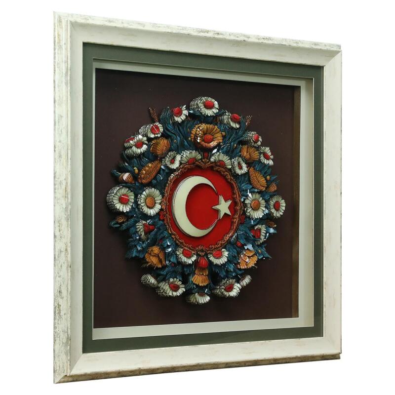 e38 EL İŞÇİLİĞİ AY YILDIZ KAĞIT RÖLYEF TABLO 72x72 CM - 6351 - 2