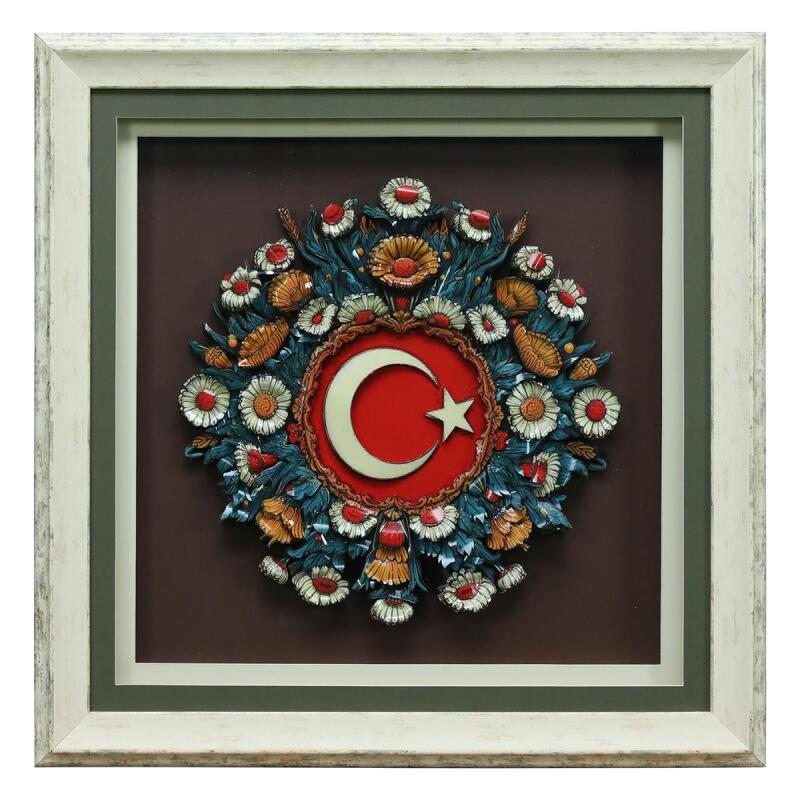 e38 EL İŞÇİLİĞİ AY YILDIZ KAĞIT RÖLYEF TABLO 72x72 CM - 6351 - 1