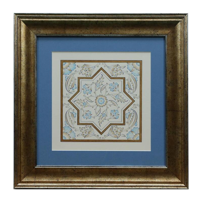 e38 EL İŞÇİLİĞİ ÇİNİ DESENLİ TEZHİP TABLO - 40*40 CM - 6544 - 1