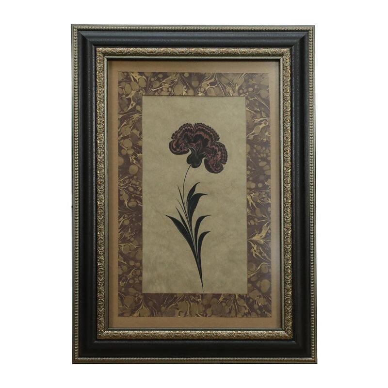e38 EL İŞÇİLİĞİ EBRU PASPARTULU KARANFİL EBRU TABLO 55*40 CM-6469 - 1