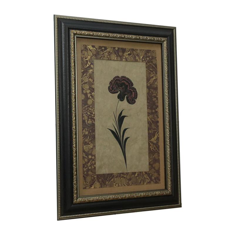 e38 EL İŞÇİLİĞİ EBRU PASPARTULU KARANFİL EBRU TABLO 55*40 CM-6469 - 2