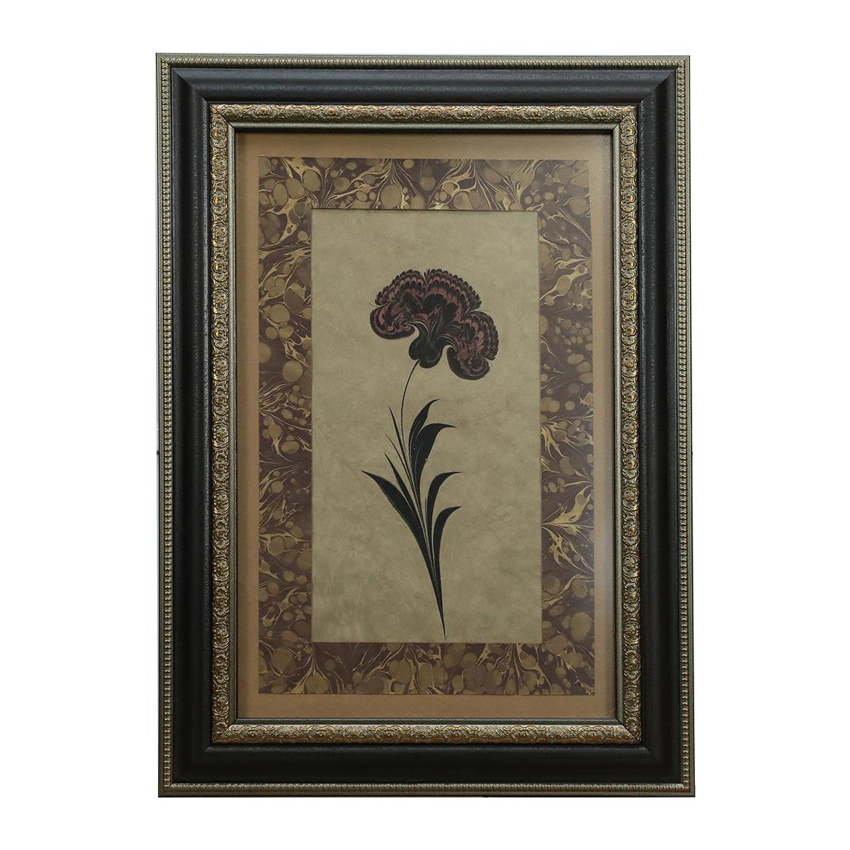 e38 EL İŞÇİLİĞİ EBRU PASPARTULU KARANFİL  EBRU TABLO 55*40 CM-6469