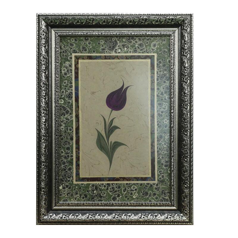 e38 EL İŞÇİLİĞİ EBRU PASPARTULU LALE EBRU TABLO 52*39 CM-6465 - 1