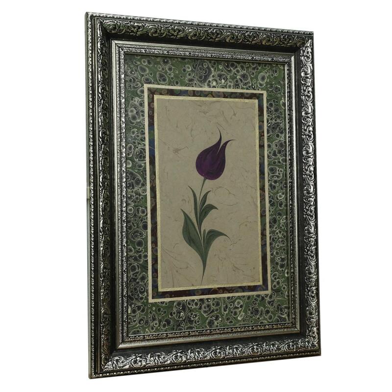 e38 EL İŞÇİLİĞİ EBRU PASPARTULU LALE EBRU TABLO 52*39 CM-6465 - 2