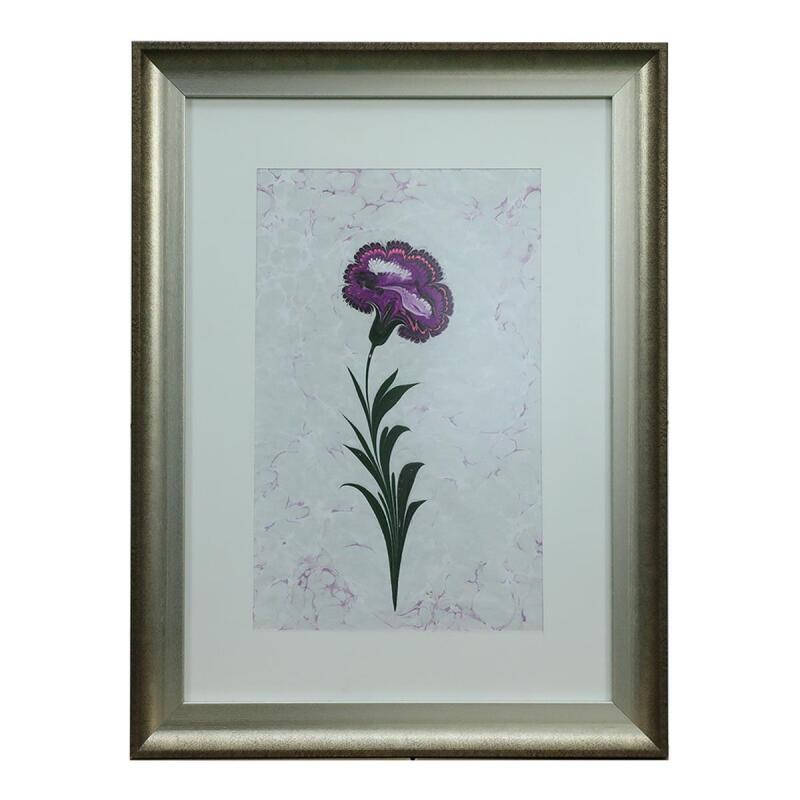 e38 EL İŞÇİLİĞİ EBRU ZEMİNLİ KARANFİL EBRU TABLO 55*41 CM-6470 - 1