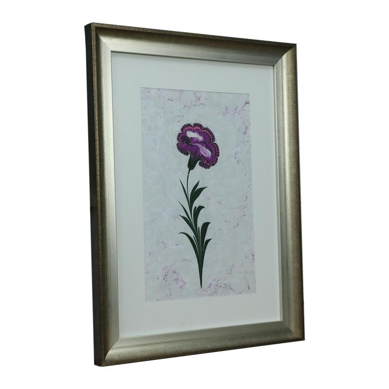 e38 EL İŞÇİLİĞİ EBRU ZEMİNLİ KARANFİL EBRU TABLO 55*41 CM-6470 - 2