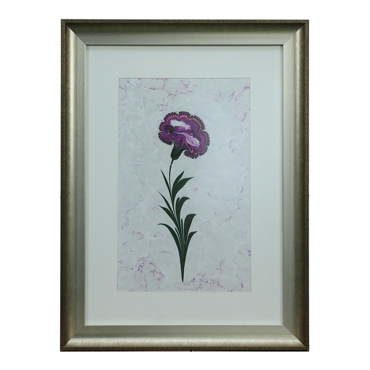 e38 EL İŞÇİLİĞİ EBRU ZEMİNLİ KARANFİL  EBRU TABLO 55*41 CM-6470