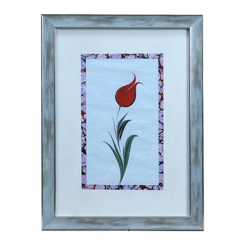 e38 EL İŞÇİLİĞİ EBRU ZEMİNLİ LALE EBRU TABLO - 33*45 CM - 6554 - 1