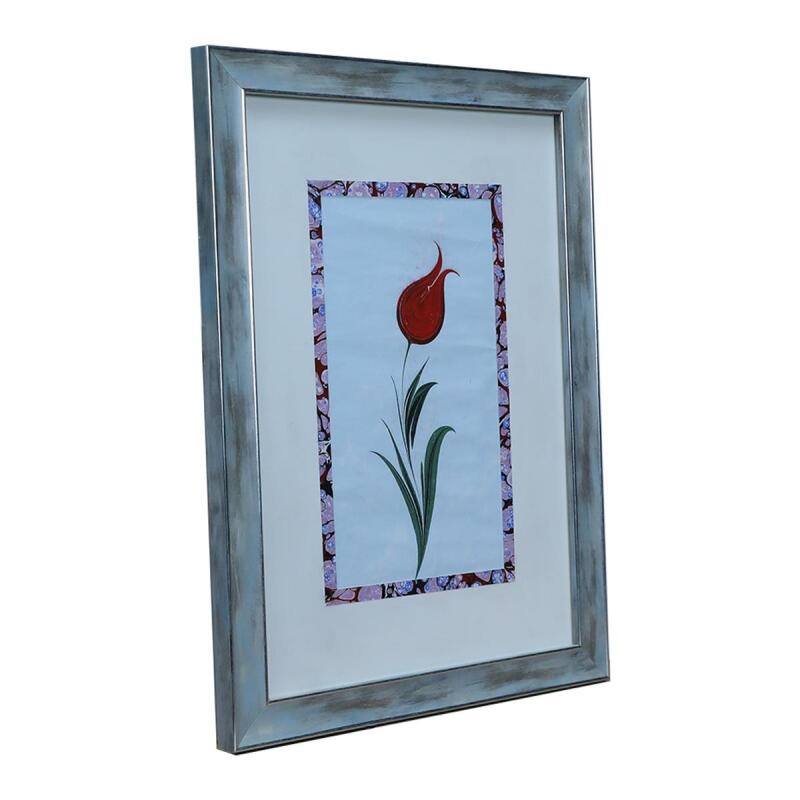 e38 EL İŞÇİLİĞİ EBRU ZEMİNLİ LALE EBRU TABLO - 33*45 CM - 6554 - 2