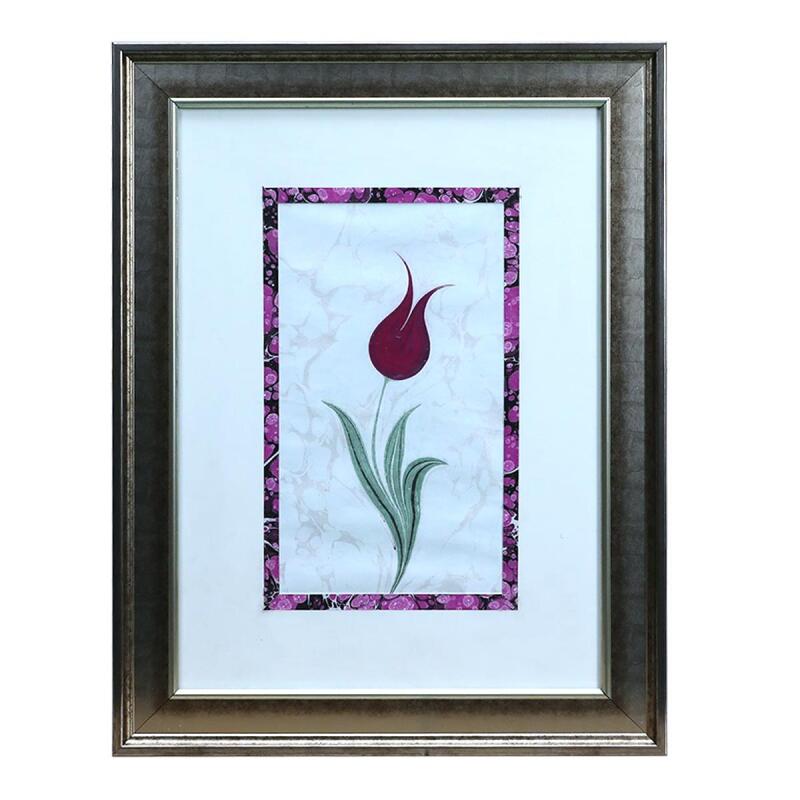 e38 EL İŞÇİLİĞİ EBRU ZEMİNLİ LALE EBRU TABLO - 36*47 CM - 6556 - 1