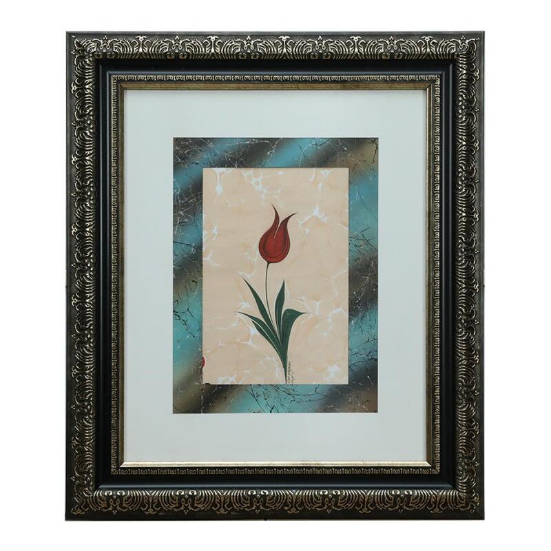 e38 EL İŞÇİLİĞİ EBRU ZEMİNLİ LALE EBRU TABLO 53*45 CM-6454 - 1