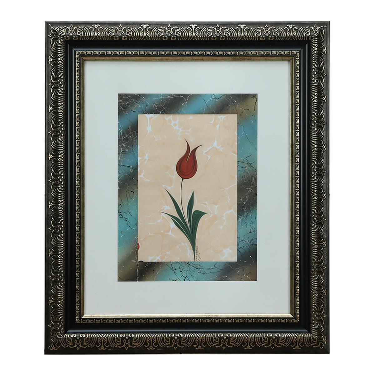 e38 EL İŞÇİLİĞİ EBRU ZEMİNLİ LALE EBRU TABLO 53*45 CM-6454