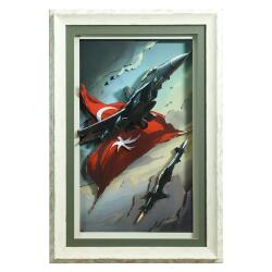 e38 EL İŞÇİLİĞİ F16 UÇAK KAĞIT RÖLYEF TABLO 58x85 CM - 6339 - 1