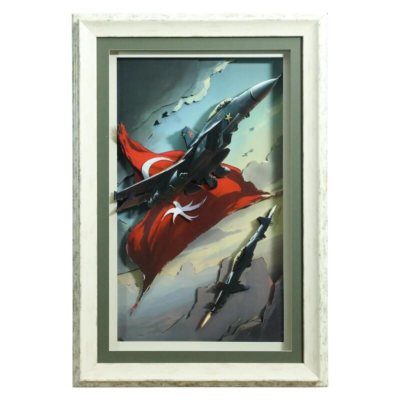 e38 EL İŞÇİLİĞİ F16 UÇAK KAĞIT RÖLYEF TABLO 58x85 CM - 6339 - 1
