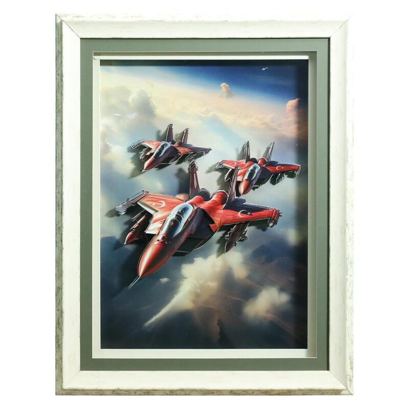 e38 EL İŞÇİLİĞİ F16 UÇAKLAR KAĞIT RÖLYEF TABLO 66x86 CM - 6346 - 1