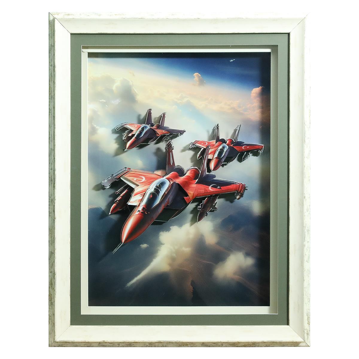 e38 EL İŞÇİLİĞİ F16 UÇAKLAR  KAĞIT RÖLYEF TABLO 66x86 CM - 6346