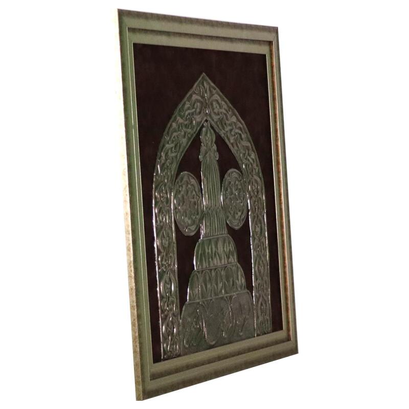 e38 EL İŞÇİLİĞİ HACIKILIÇ CAMİİ KAPISI ALÜMİNYUM FOLYA KABARTMA TABLO 66 x 68 cm - 5933 - 2