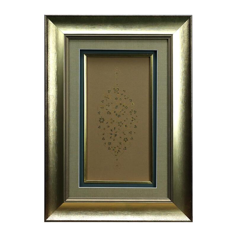e38 EL İŞÇİLİĞİ HALKAR TEKNİĞİ HATAİ MOTİFLİ ŞEMSE TEZHİP TABLO - 35*50 CM - 6547 - 1