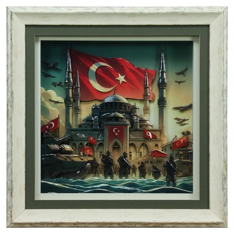 e38 EL İŞÇİLİĞİ KAĞIT RÖLYEF TABLO 66x66 CM - 6332 - 1