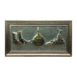 e38 EL İŞÇİLİĞİ TUNÇ ÇAĞI İDOLÜ - RİTONLAR ALÜMİNYUM KABARTMA TABLO 95*51 CM -6442 - e38