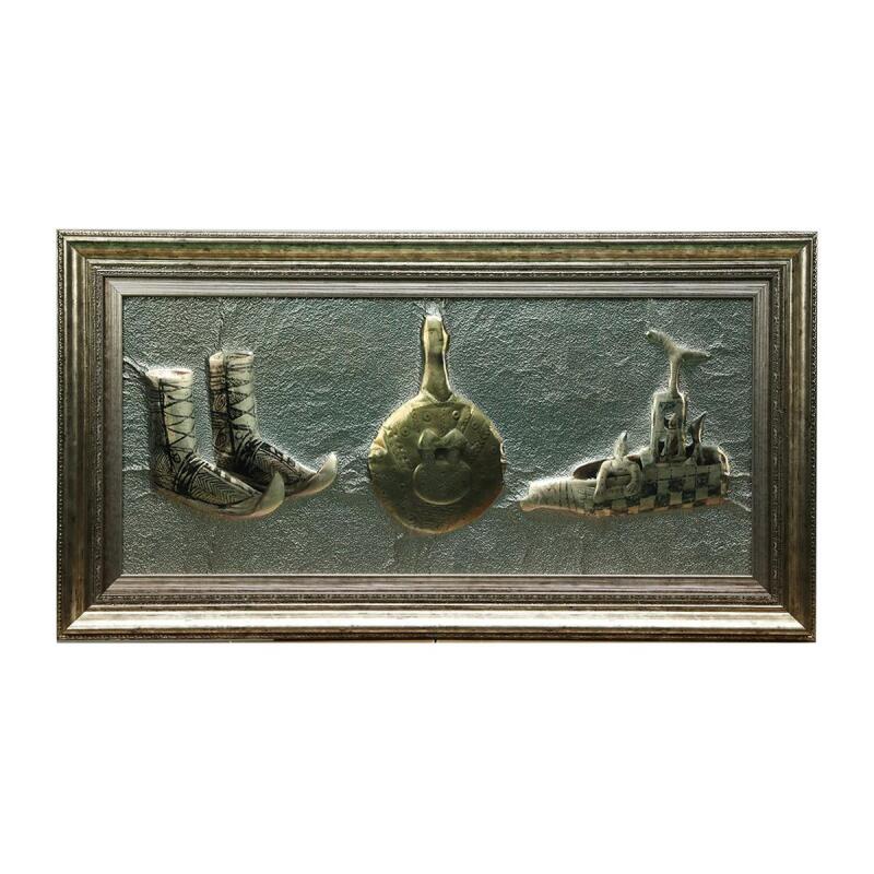 e38 EL İŞÇİLİĞİ TUNÇ ÇAĞI İDOLÜ - RİTONLAR ALÜMİNYUM KABARTMA TABLO 95*51 CM -6442 - 1
