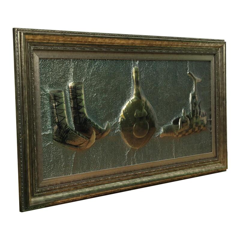 e38 EL İŞÇİLİĞİ TUNÇ ÇAĞI İDOLÜ - RİTONLAR ALÜMİNYUM KABARTMA TABLO 95*51 CM -6442 - 2
