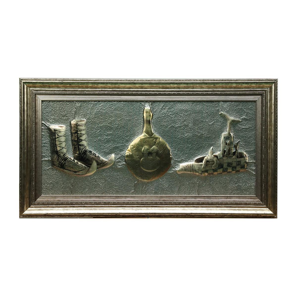 e38 EL İŞÇİLİĞİ TUNÇ ÇAĞI İDOLÜ - RİTONLAR ALÜMİNYUM  KABARTMA TABLO 95*51 CM -6442