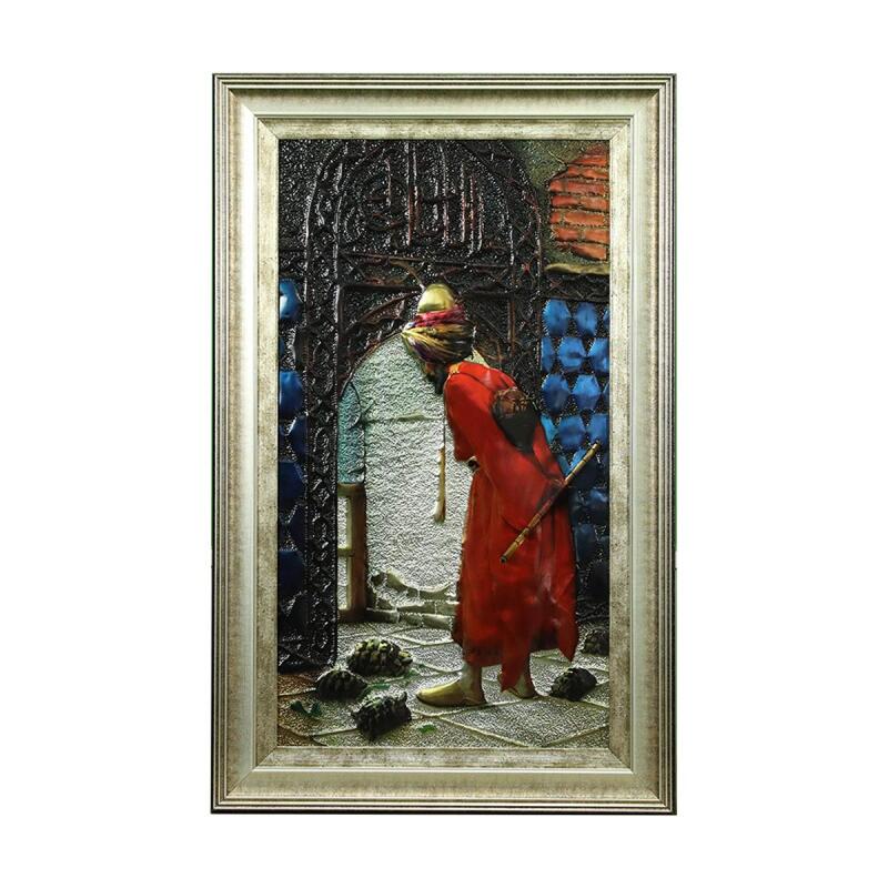 e38 EL İŞÇİLİĞİ KAPLUMBAĞA TERBİYECİSİ ALÜMİNYUM KABARTMA TABLO 48x77 cm-6385 - 1