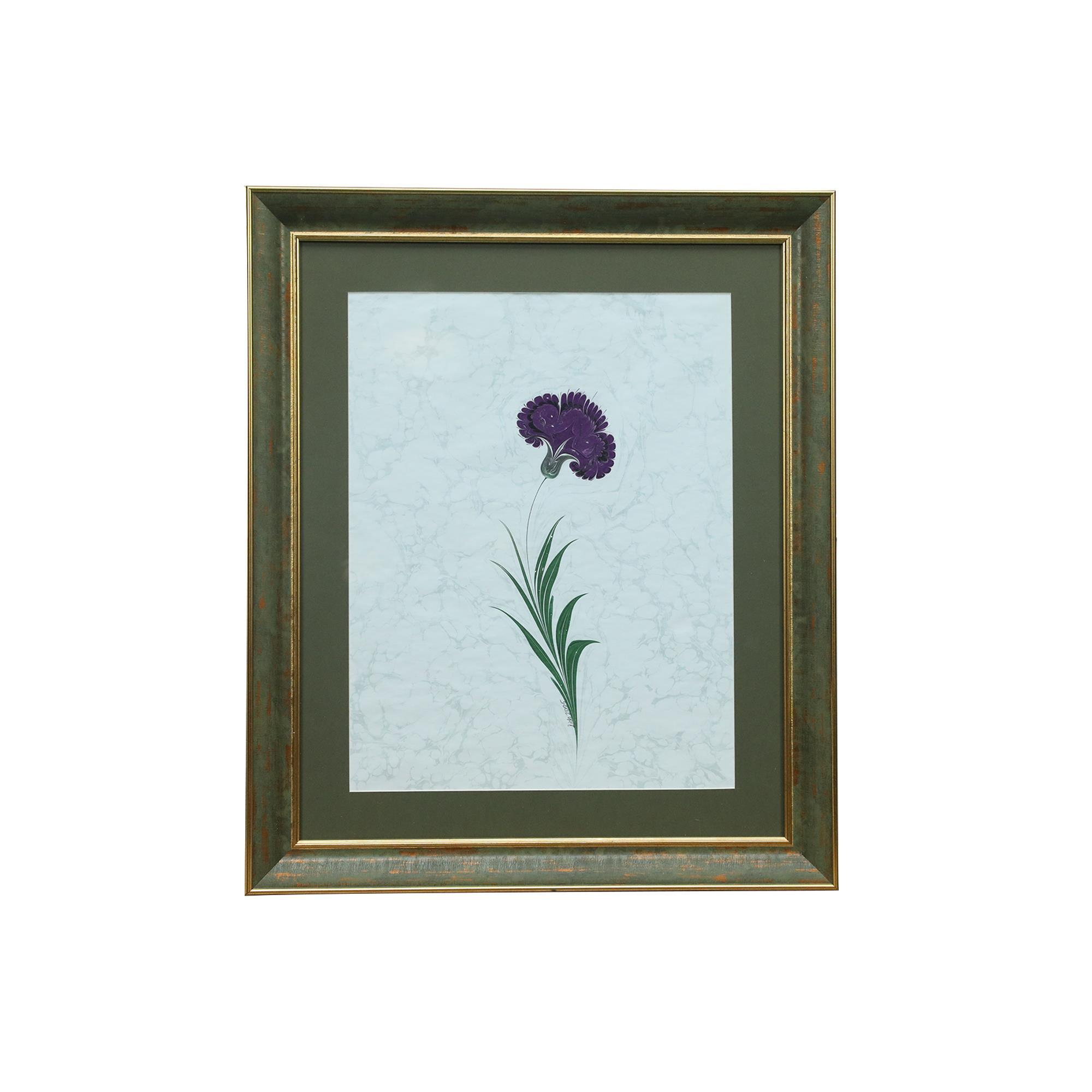 e38 EL İŞÇİLİĞİ KARANFİL EBRU TABLO 50x43  cm - 6229