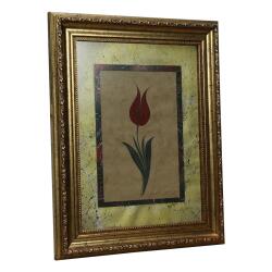 e38 EL İŞÇİLİĞİ KIRMIZI DESENLİ LALE EBRU TABLO 44*35 CM-6460 - 2